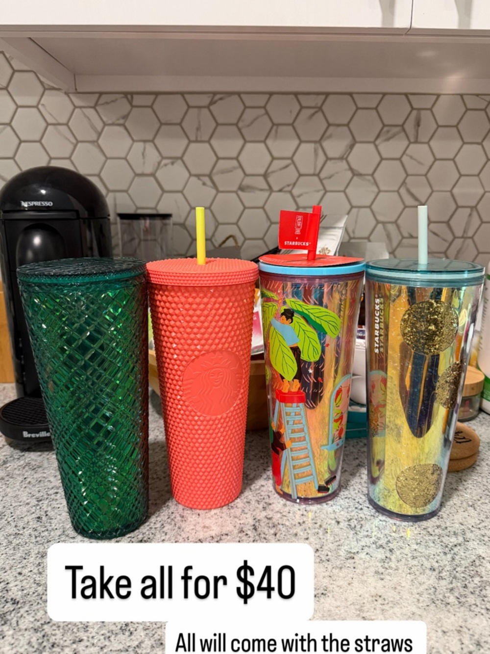Starbucks Reusable Tumbler Set - Green, Coral, Multicolor, Gold